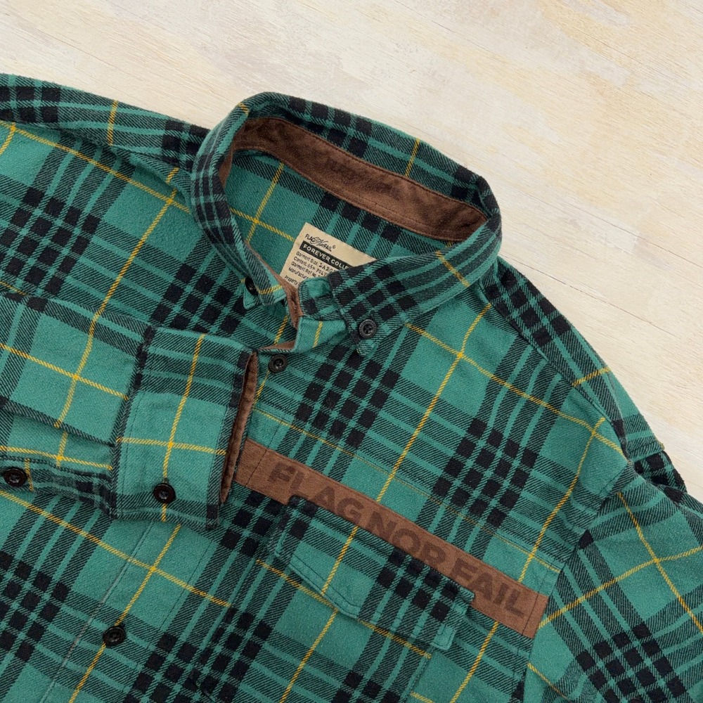 Flag Nor Fail Shirt Forever Collection Plaid Flannel Green Black Mens Large